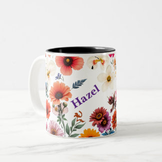 Caneca de café floral de dois tons personalizável