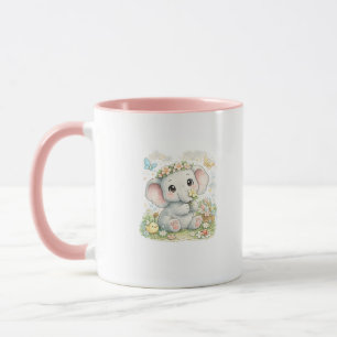 Caneca de Café Floral de Elefante Bebê Fofo