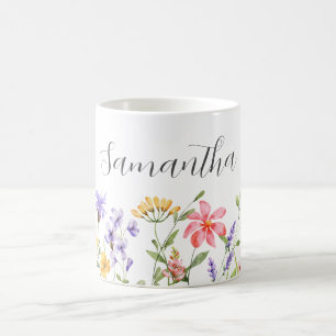 Caneca De Café Floral de Flores Silvestres Personalizadas