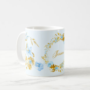Caneca De Café Floral de inverno bonito e Dourado