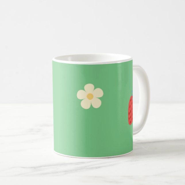 caneca de café floral de morango fofa. (Frente Esquerda)