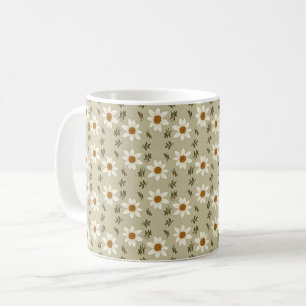 Caneca De Café Floral Decorativo em Branco e bege