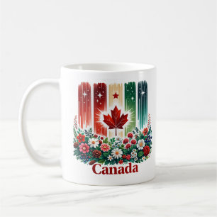 Caneca De Café Floral Dia do Canadá   Bandeira Canadense Fofa
