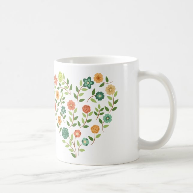 Caneca de café floral do coração (Direita)