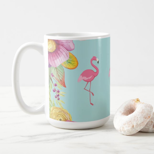 Caneca de café floral do flamingo (Com Donut)