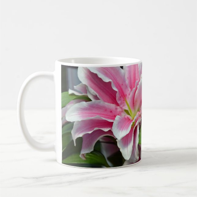 Caneca de café floral do lírio cor-de-rosa do (Esquerda)