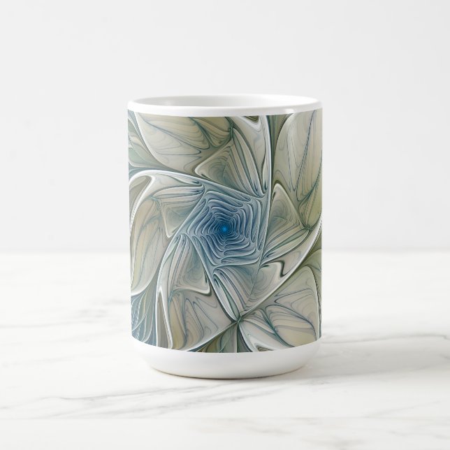 Caneca De Café Floral Dream Pattern Abstract Blue Khaki Fractal (Centro)