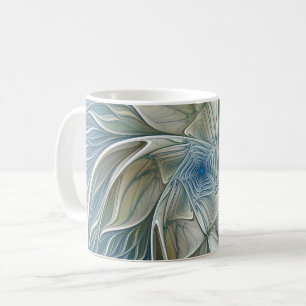 Caneca De Café Floral Dream Pattern Abstrato Blue Khaki Fractal