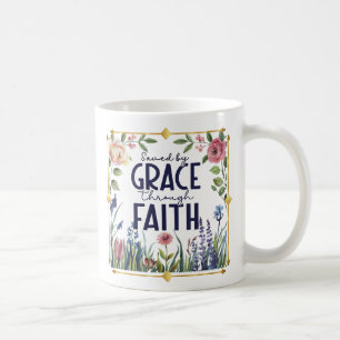 Caneca De Café Floral e Dourado Salvo por Faith