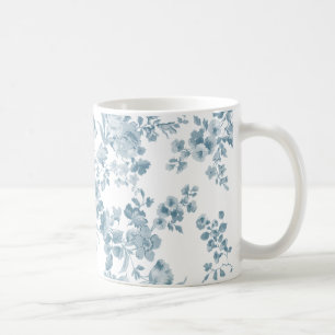 Caneca De Café Floral elegante boémio branco azul do vintage