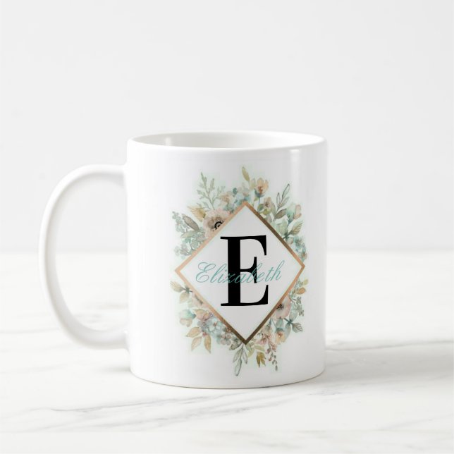 Caneca de café floral elegante de Monogramed (Esquerda)
