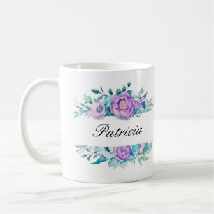 Caneca de café floral elegante de Monogramed