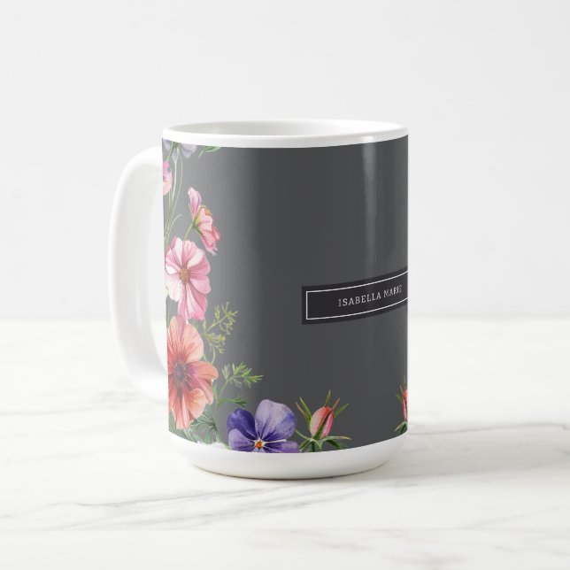 Caneca De Café Floral Elegante Moderno Personalizado (Frente Esquerda)