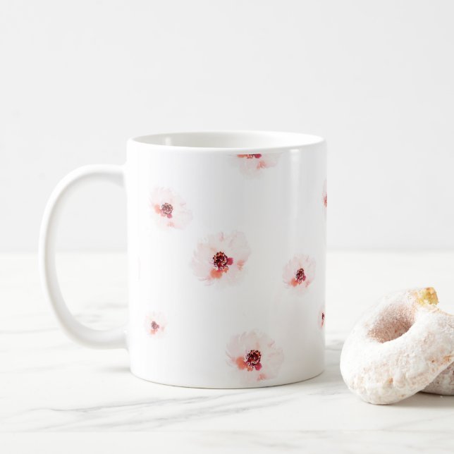 Caneca de Café Floral em Aquarela Elegante (Com Donut)