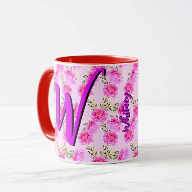 Caneca de Café Floral Fofa com Lindas Flores Rosas (Frente Esquerda)