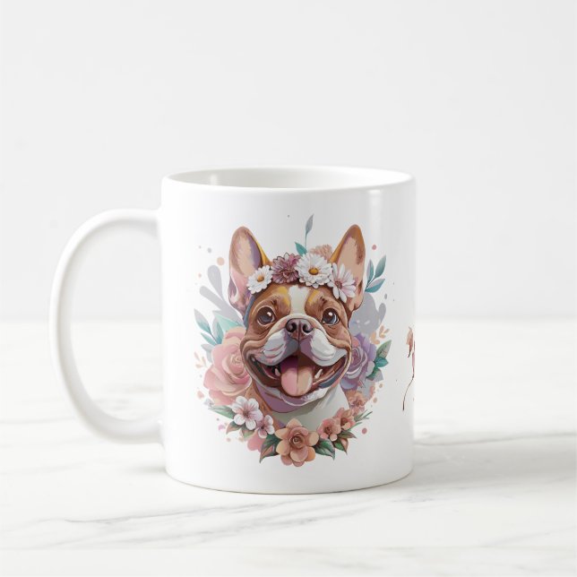 Caneca De Café Floral Frenchie floral, bonitinho (Esquerda)