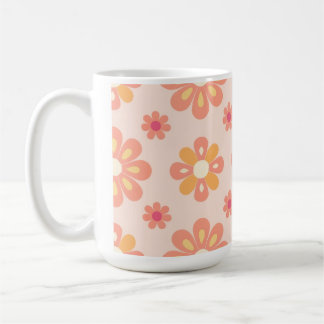 Caneca de Café Floral Geométrico Laranja Elegante