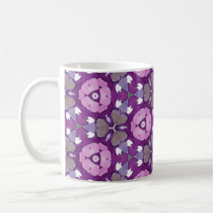 Caneca De Café Floral Geométrico Roxo e Rosa Aguarela 