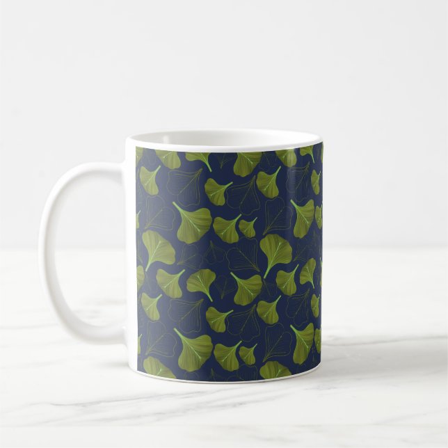 Caneca De Café Floral Gingko Leaf Blue Patterno (Esquerda)