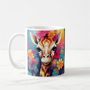 Caneca De Café Floral Girafa Portrait- 9320