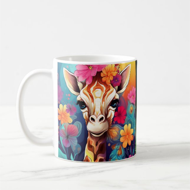 Caneca De Café Floral Girafa Portrait- 9320 (Esquerda)