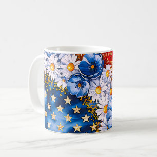 Caneca De Café Floral Glitter Bandeira Americana Patriótica