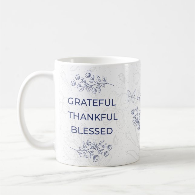 Caneca De Café Floral Grateful Thankful Blessed Motif (Esquerda)