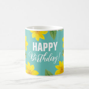 Caneca De Café Floral Happy Birthday