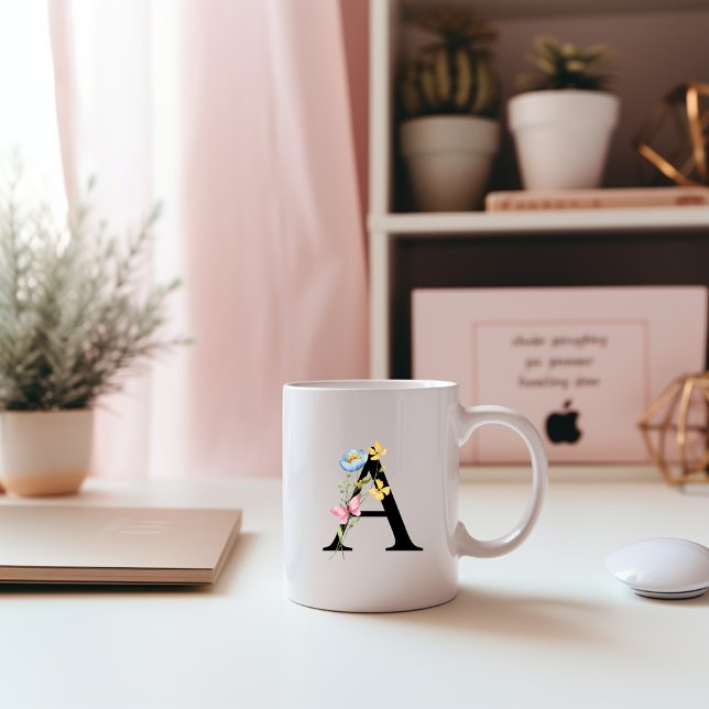 Caneca De Café Floral Initial Monogram A Mug (Criador carregado)