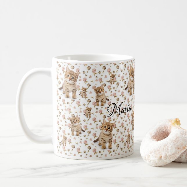 Caneca De Café Floral Kitten Mug (Com Donut)