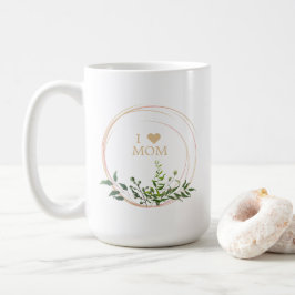Caneca De Café Floral Leaves & Branches in Pink with Quote Mom
