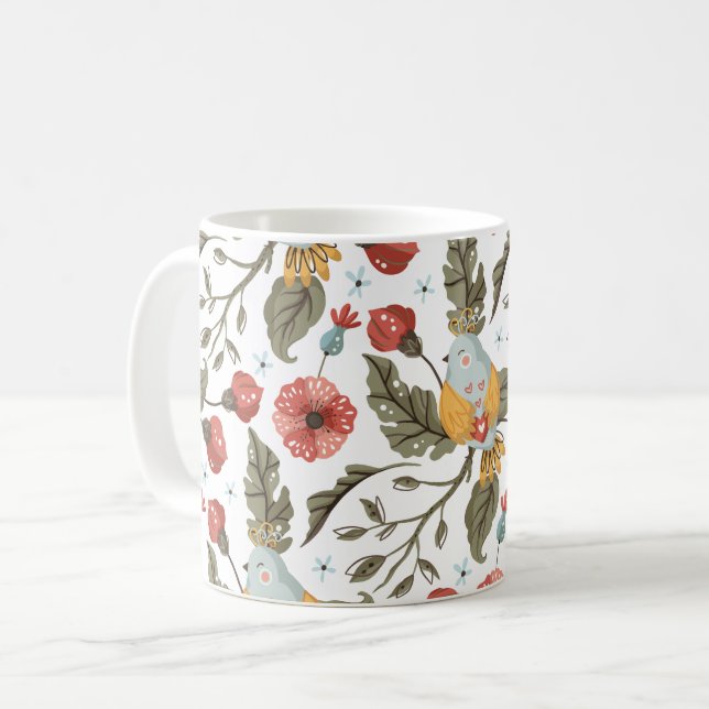 Caneca De Café Floral Love Birds Bohemian Pattern (Frente Esquerda)