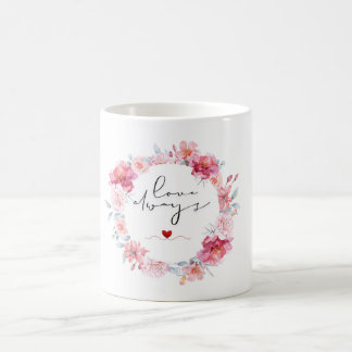 Caneca De Café Floral Love Mug - "Love Always" em Pastel Wreath