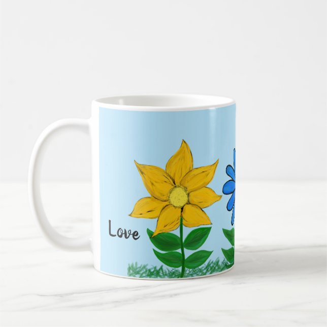 Caneca De Café Floral Love Personalizado Cinza Mugs (Esquerda)