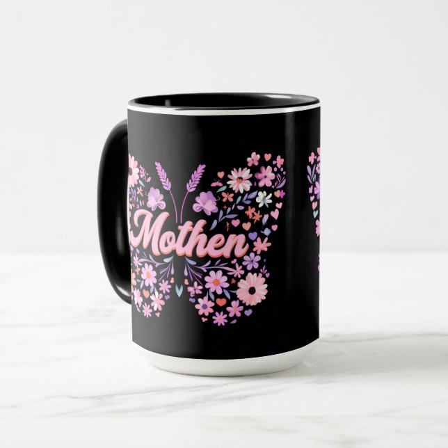 Caneca de Café Floral Mãe Borboleta | Presente Fof (Frente Esquerda)
