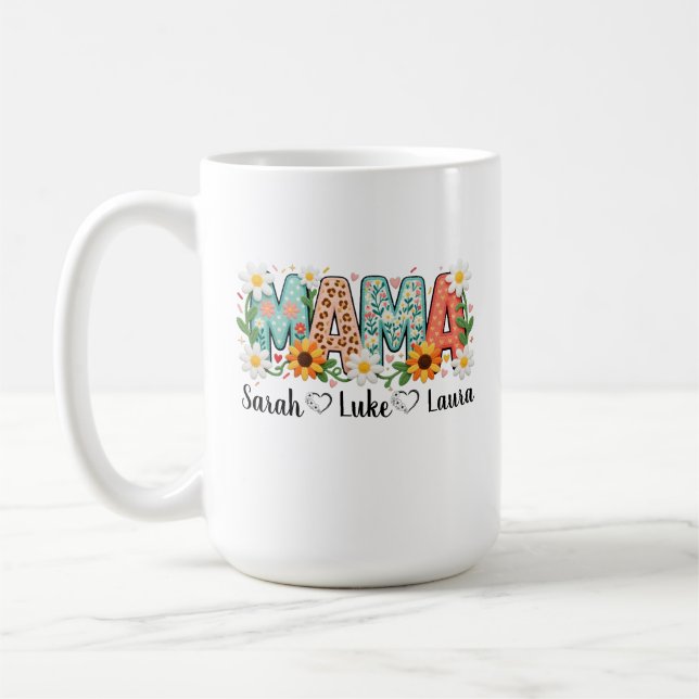Caneca de Café Floral Mama com Nomes dos Filhos (Esquerda)