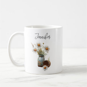 Caneca de café floral margarida flor de nascimento