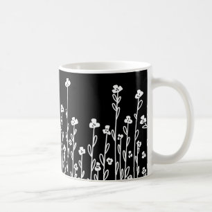 Caneca De Café Floral minimalista moderna em preto e branco com d