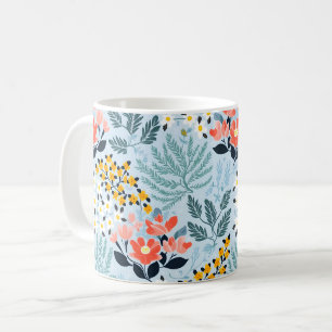 Caneca De Café Floral Moderno em Azul