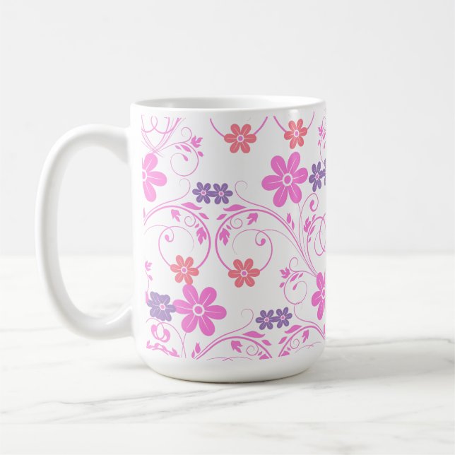 Caneca De Café Floral Moderno Puro e Rosa (Esquerda)