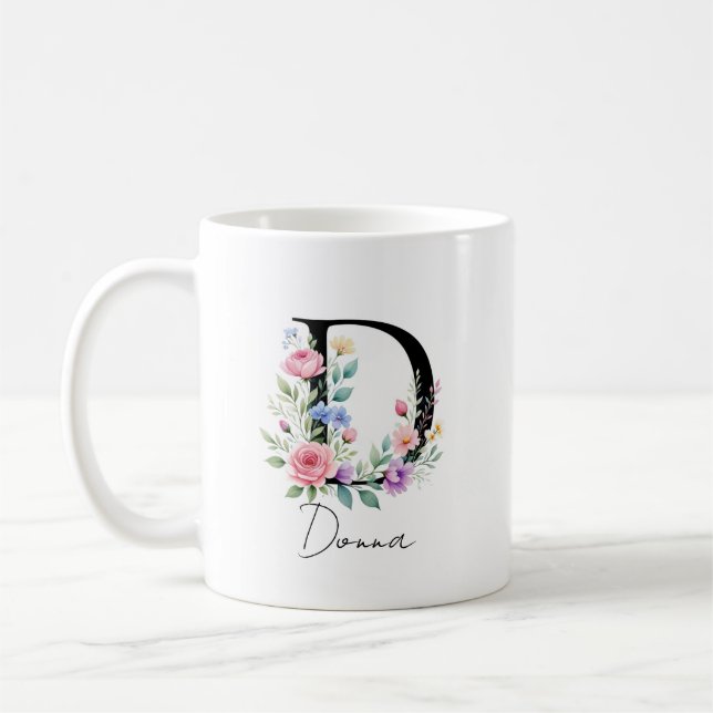 Caneca De Café  Floral Monogram – Letter D (Esquerda)