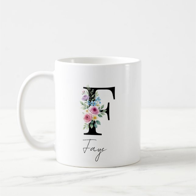 Caneca De Café  Floral Monogram – Letter F (Esquerda)