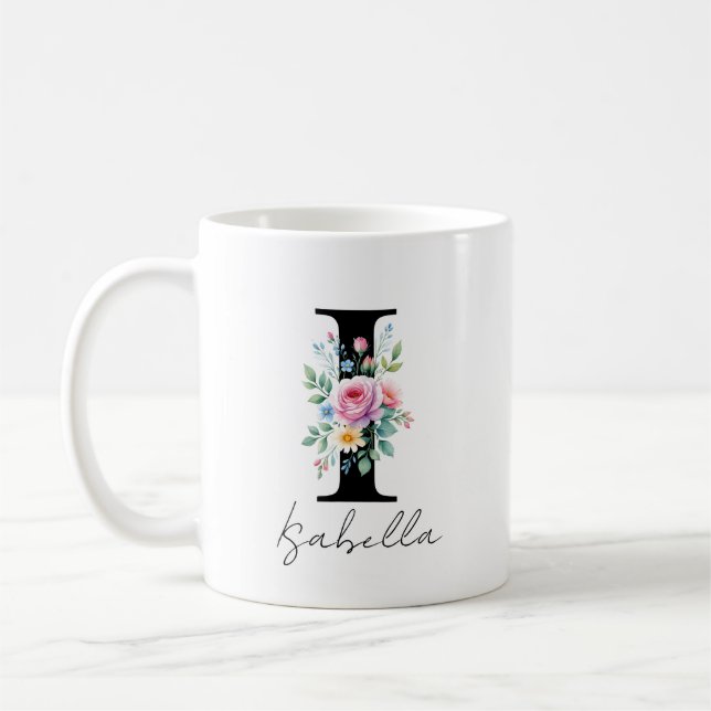Caneca De Café  Floral Monogram – Letter I (Esquerda)