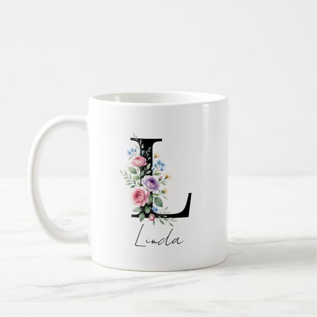 Caneca De Café  Floral Monogram – Letter L (Esquerda)