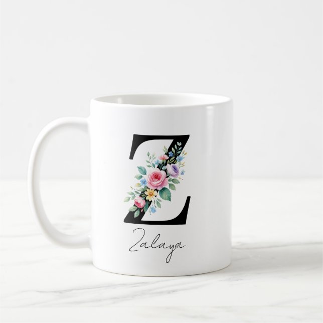 Caneca De Café  Floral Monogram – Letter Z (Esquerda)