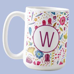 Caneca De Café Floral Monograma