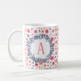 Caneca De Café Floral Monograma Personalizado