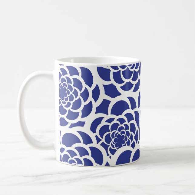 Caneca De Café Floral Mug Azul e Branco (Esquerda)