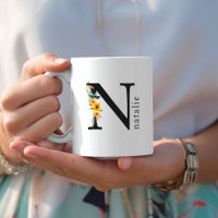 Floral N Monograma Mug com Nome Editável