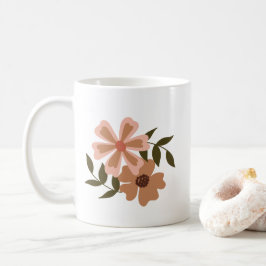 Caneca De Café Floral Natural Peach Brown Motif Green Vines